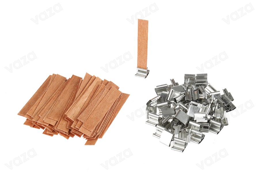 Holzdochte 12,5x75 mm mit Metallfuß für Kerzen - 25 Stk Holzdochte 12,5x75 mm mit Metallfuß für Kerzen - 25 Stk-