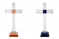 Croix en cristal avec socle bicolore - hauteur 20 cm