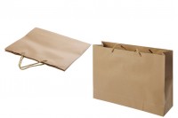 Brown paper gift bag with twisted rope handle in size 250x90x200 mm - 12 pcs