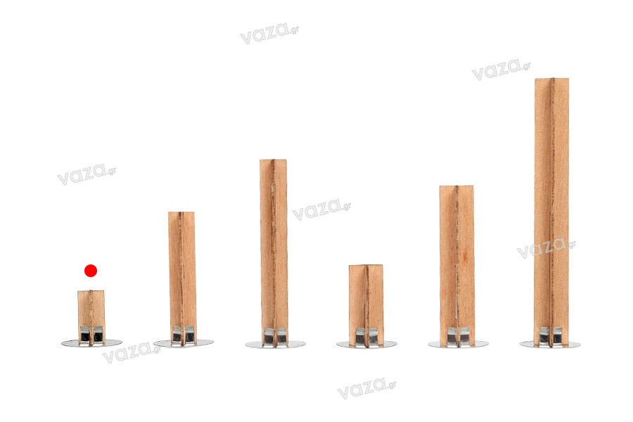 Mèches en bois 10 x 20 mm en forme de croix avec base en métal pour bougies - 25 pcs