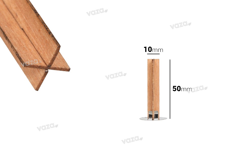 Wooden wicks 10x50 mm in the shape of a cross with a metal base for candles - 25 pcs
