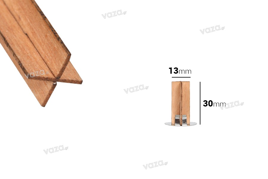 Stoppini in legno 13x30 mm a forma di croce con base in metallo per candele  - 25 pz