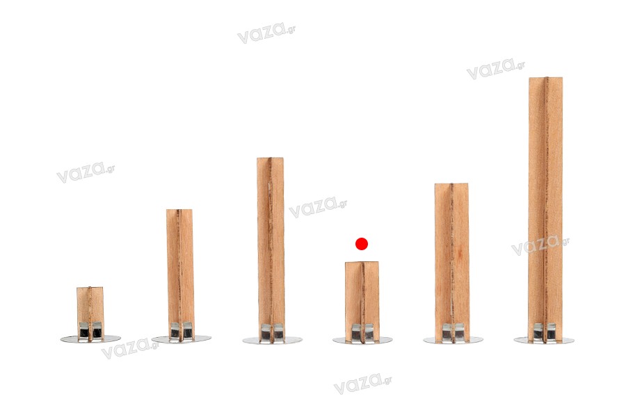 Mèches en bois 13 x 30 mm en forme de croix avec base en métal pour bougies - 25 pcs