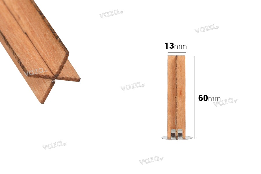 Holzdochte 13x60 mm in Form eines Kreuzes mit Metallbasis für Kerzen - 25 Stk