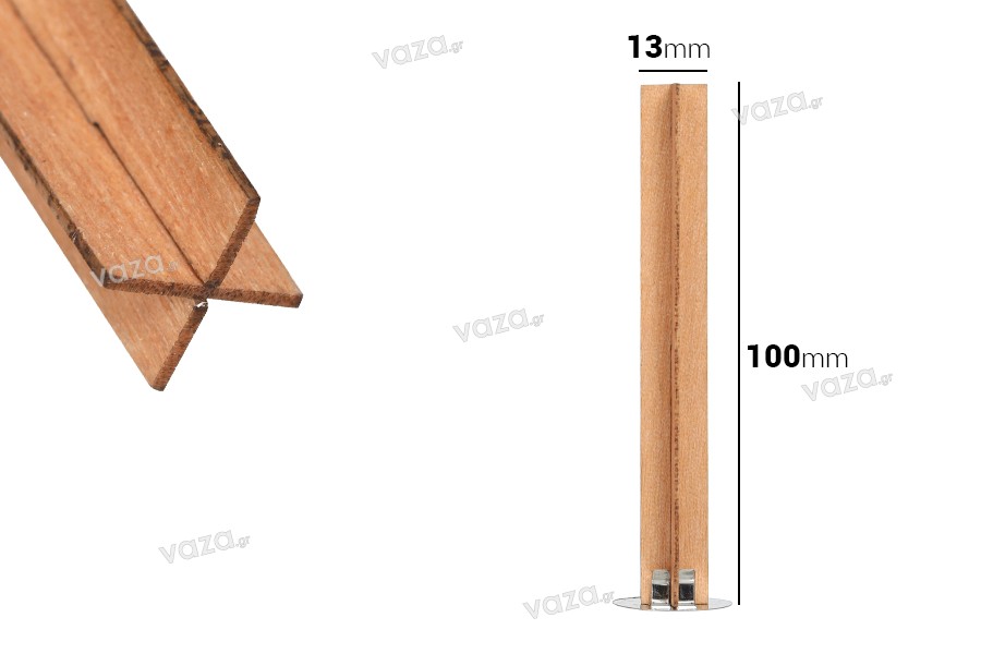 Mèches en bois 13 x 100 mm en forme de croix avec base en métal pour bougies - 25 pcs