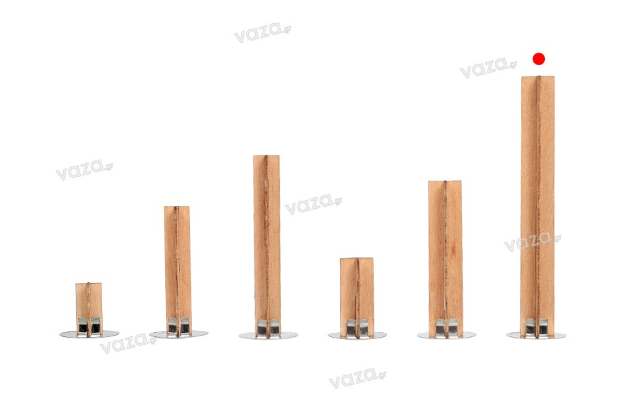 Mèches en bois 13 x 100 mm en forme de croix avec base en métal pour bougies - 25 pcs