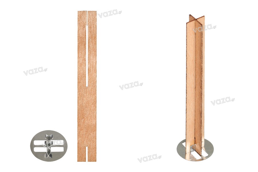 Fitil din lemn 13x100 mm in forma de cruce cu baza metalica pentru lumanari - 25 buc