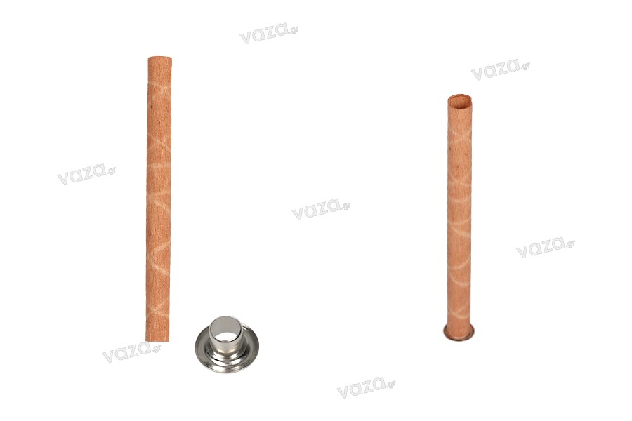 Wooden wicks 6x90 mm cylindrical with metal base for candles - 25 pcs