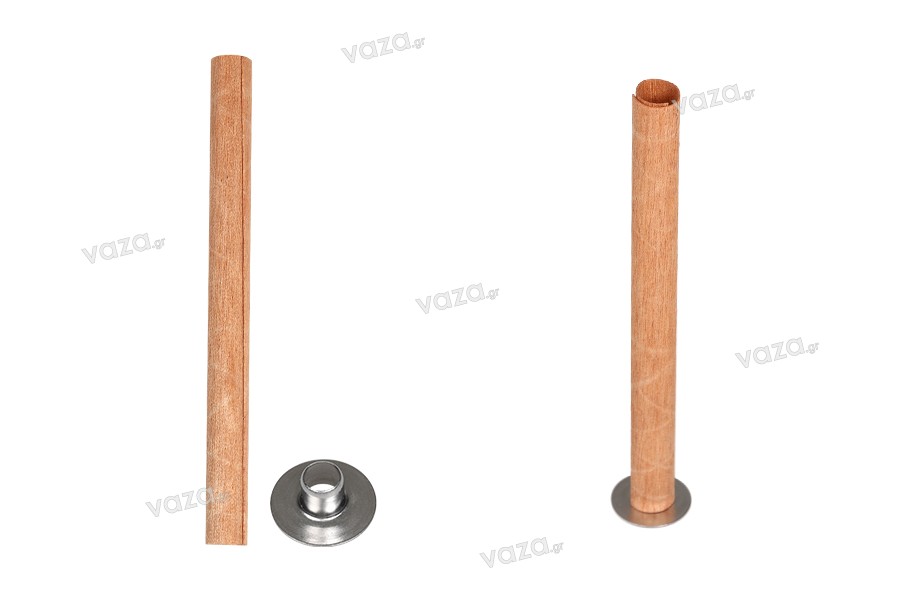 Φυτίλια ξύλινα 10x120 mm κυλινδρικά με μεταλλική βάση για κεριά - 25 τμχ