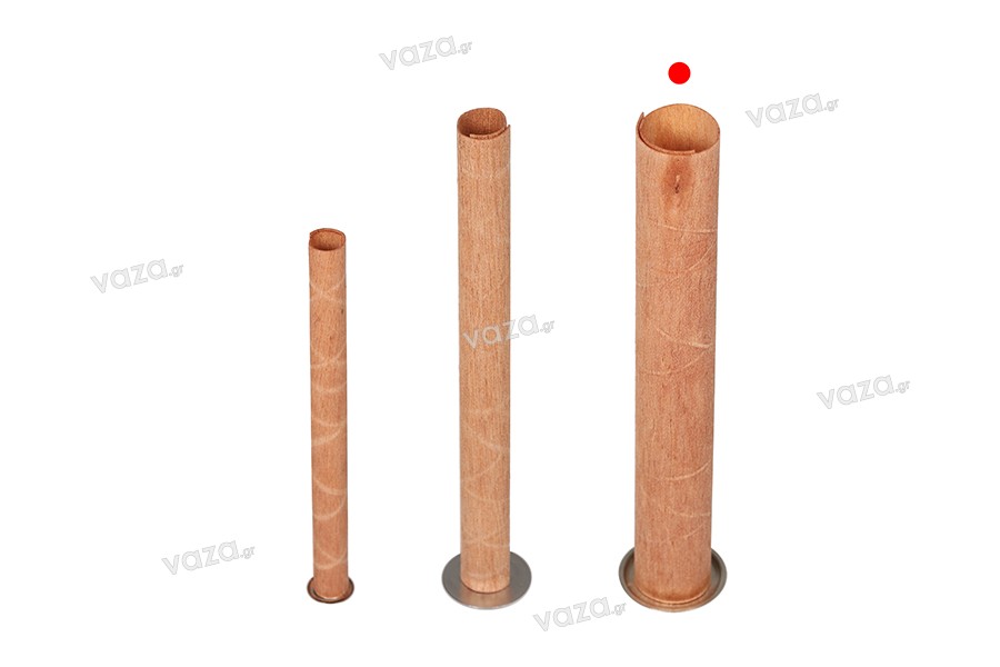 Mèches en bois 15 x 120 mm cylindriques avec base en métal pour bougies - 25 pcs