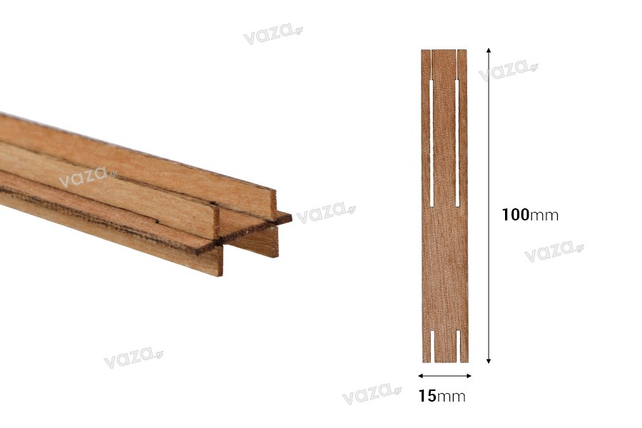 Fitil din lemn 15x100 mm cu baza metalica pentru lumanari - 5 buc