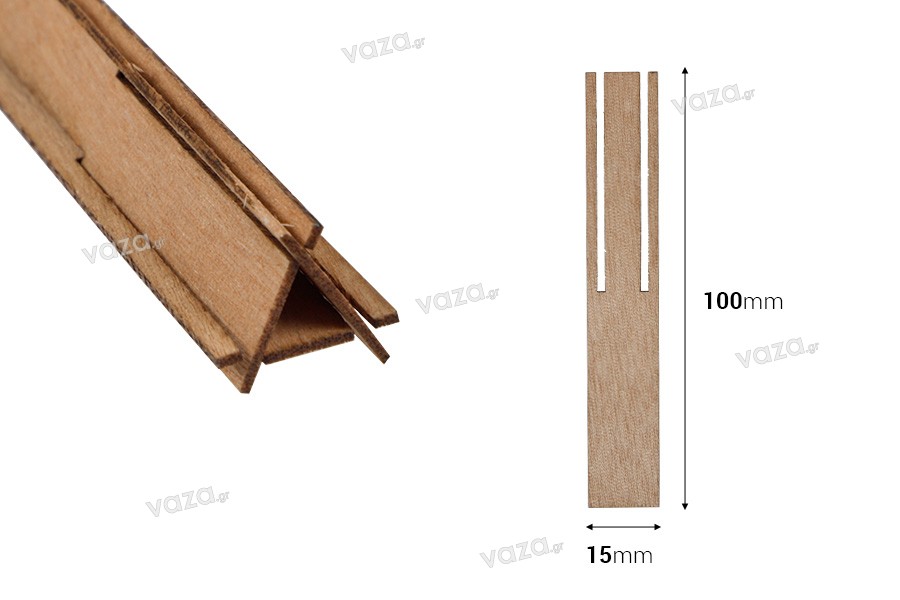 Fitil din lemn 15x100 mm in forma de piramida cu baza metalica pentru lumanari - 5 buc
