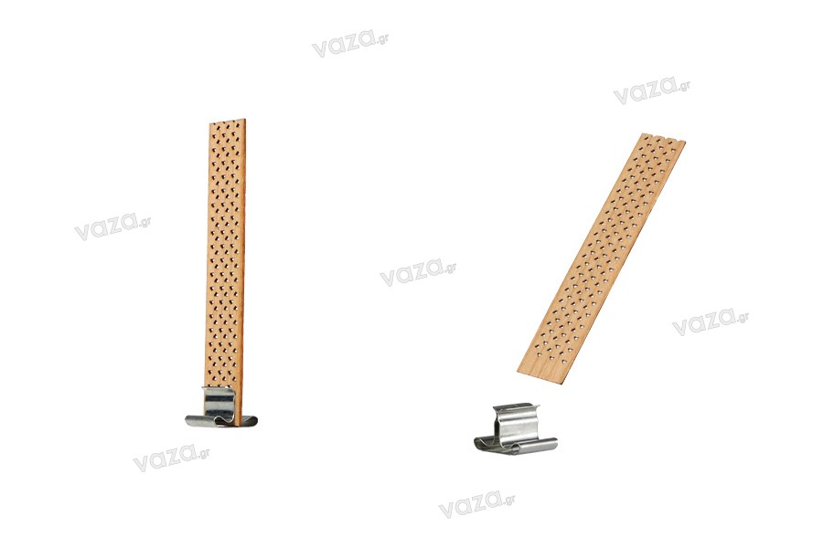 Stoppini in legno 16x85 mm con base in metallo per candele - 25 pz