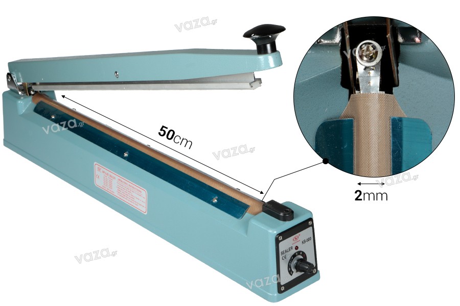 Tabletop hand held heat sealer with safety system, 50 cm seal length and 2 mm seal width