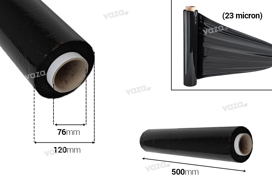 Film d'emballage de palette (film étirable) en noir - Largeur : 500 mm,  poids : 2,5 kg