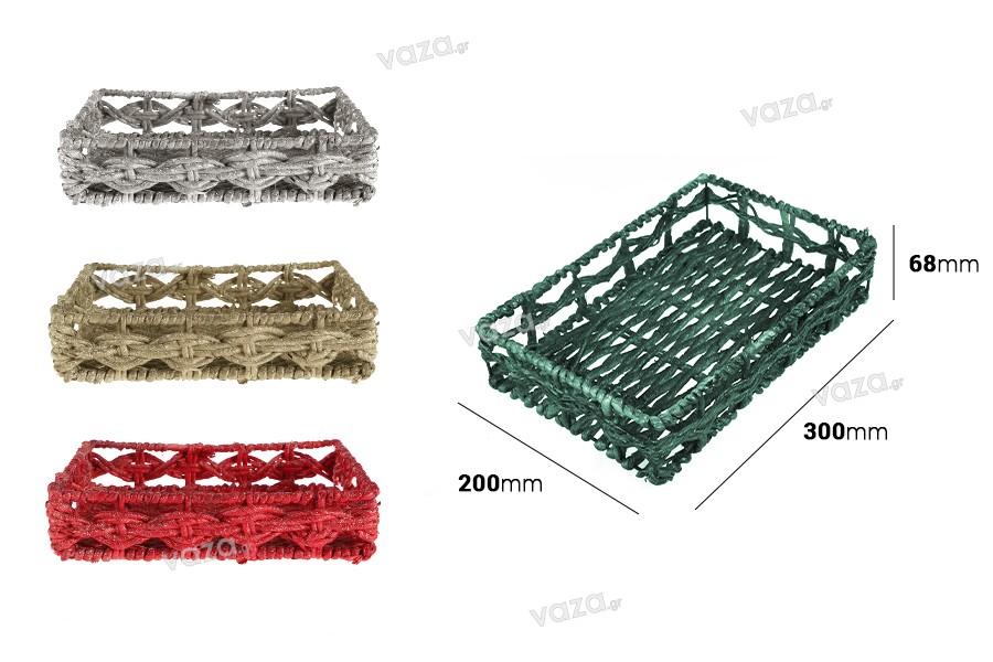 Coș dreptunghiular din răchită cu cadru metalic, tricotat cu căptușeală de tijă în diverse culori - 300x200x68