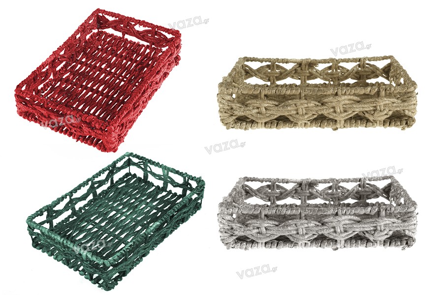 Rectangular wicker basket, maize woven with metal wire frame in many colors in size 300x200x68