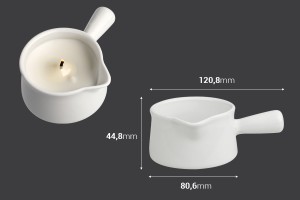 Pot en céramique de 140 ml avec bec et poignée pour cire de massage-εικόνα_διαστάσεις
