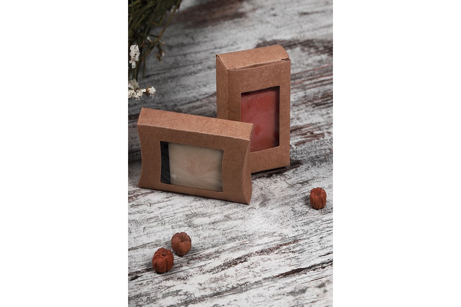 Boîte à savon en papier kraft 95 x 55 x 20 mm avec fenêtre et bords incurvés - 50 pcs Boîte à savon en papier kraft 95 x 55 x 20 mm avec fenêtre et bords incurvés - 50 pcs