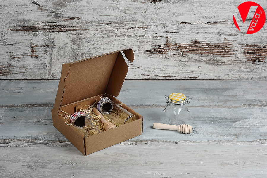 Boîte d'emballage en papier kraft avec fenêtre 180 x 180 x 70 mm - Lot de 20 pièces