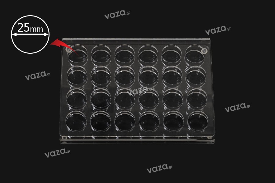 Plexiglass display rack stand in size 190x140x28 with silicon feet and 24 holes (25 mm hole opening)