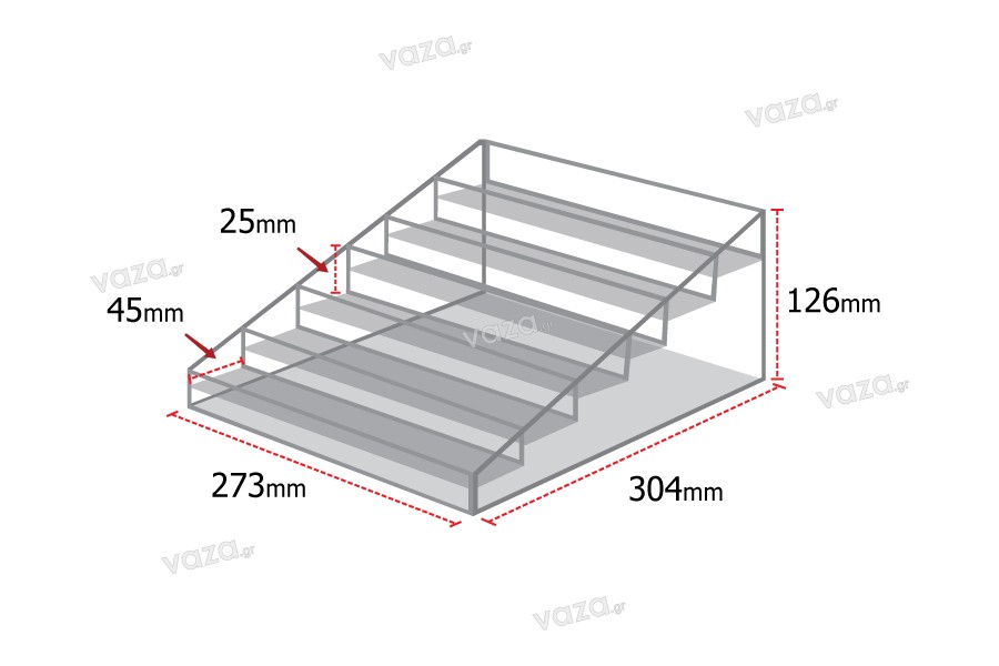 6-Level plexiglass display rack stand in size 273x304x126 mm