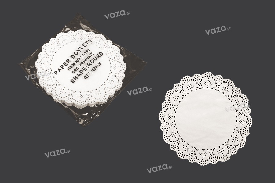 Petites nappes en papier sous la forme de dentelle en couleur blanche 165 mm - 100 pcs