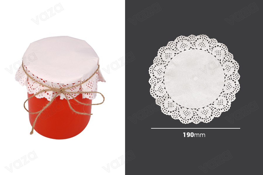 Petites nappes en papier sous la forme de dentelle en couleur blanche 190 mm - 100 pcs Petites nappes en papier sous la forme de dentelle en couleur blanche 190 mm - 100 pcs-εικόνα_διαστάσεις