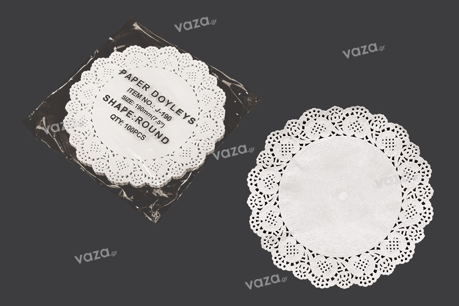 Petites nappes en papier sous la forme de dentelle en couleur blanche 190 mm - 100 pcs