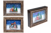 Decorative frame with Christmas scene, light and music