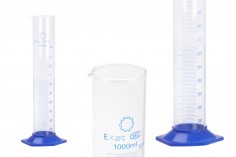 Messzylinder 1000 ml aus Glas mit plastischem, blauen Boden 