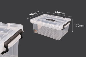 Scatola portaoggetti in plastica con dimensioni 440 x 300 x 170 mm, trasparente con maniglia e chiusura di sicurezza-εικόνα_διαστάσεις
