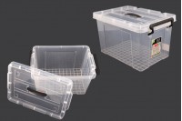 Boîte de rangement 425x295x250 mm en plastique, transparent avec poignée et fermeture de sécurité