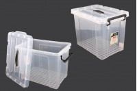 Storage box 440x300x325 mm transparent plastic with handle and safety closure