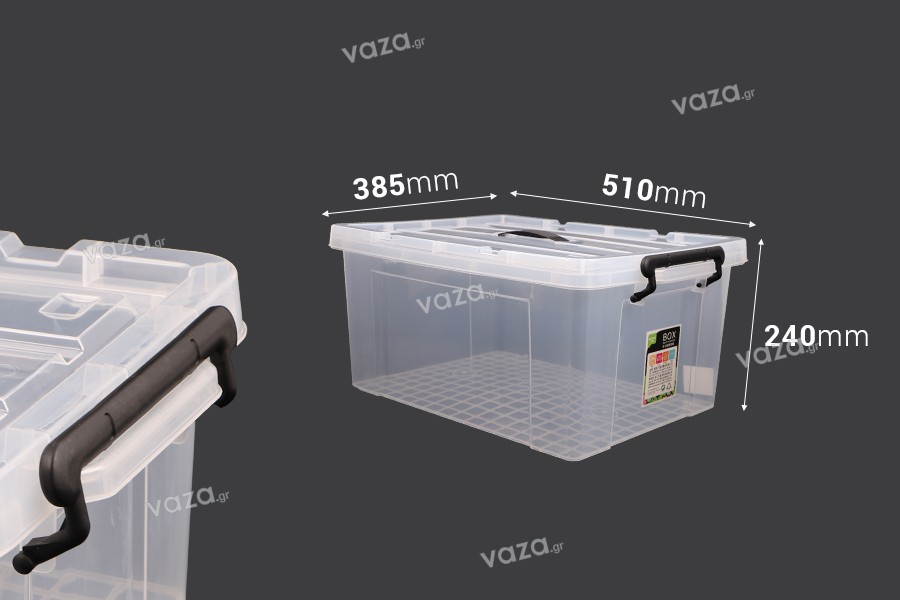 Aufbewahrungsbox 510x385x240 mm Kunststoff, transparent mit Tragegriff und Sicherheitsverschluss