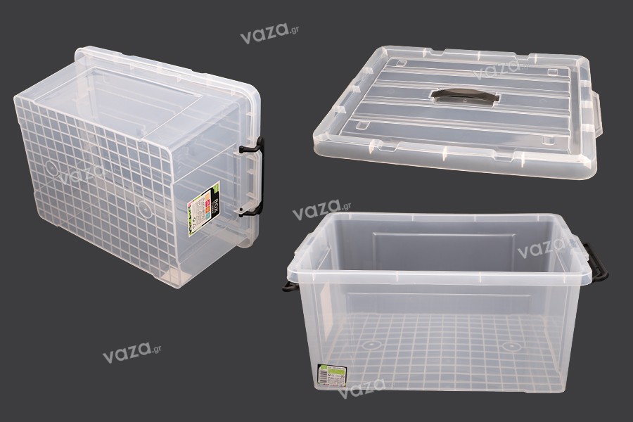 Storage box 510x385x240 mm plastic, transparent with handle and safety closure