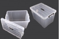 Boîte de rangement 640x430x400 mm en plastique, transparent avec poignée et fermeture de sécurité