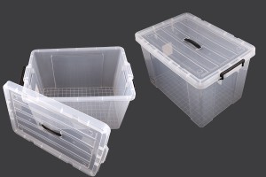 Boîte de rangement aux dimensions 640 x 430 x 400 mm en plastique, transparente avec poignée et fermeture de sécurité-εικόνα_προϊοντική