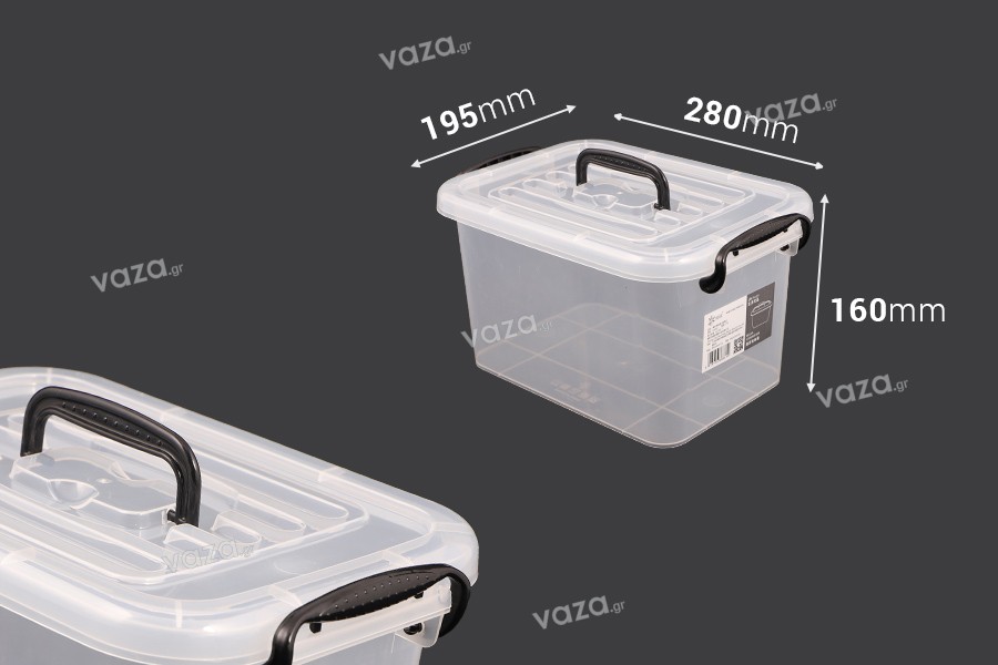 Κουτί αποθήκευσης 280x195x160 mm πλαστικό, ημιδιάφανο με χερούλι και κλείσιμο ασφαλείας 