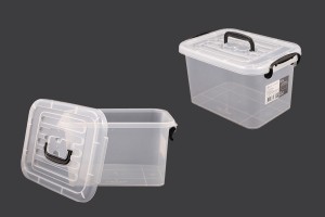 Boîte de rangement aux dimensions 280 x 195 x 160 mm en plastique, transparente, avec poignée et fermeture de sécurité.-εικόνα_προϊοντική