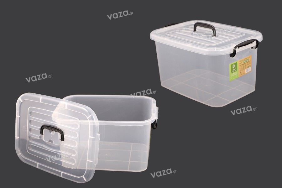 Storage box 345x240x185 mm plastic, semi transparent with handle and safety closure
