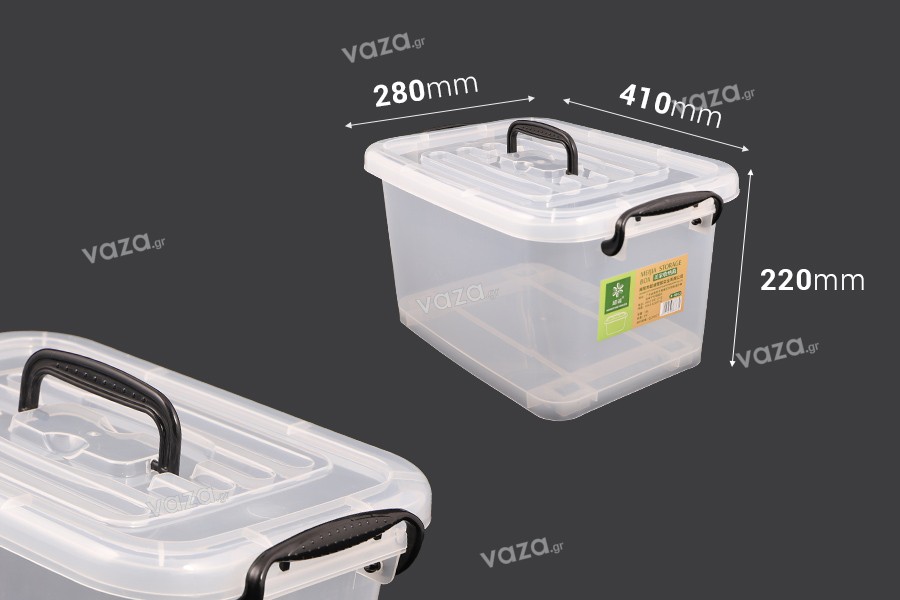 Κουτί αποθήκευσης 410x280x220 mm πλαστικό, ημιδιάφανο με χερούλι, ρόδες και κλείσιμο ασφαλείας 