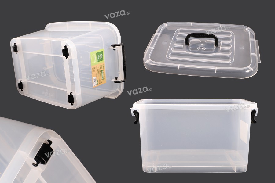 Storage box 410x280x220 mm plastic, translucent with handle, wheels and safety closure