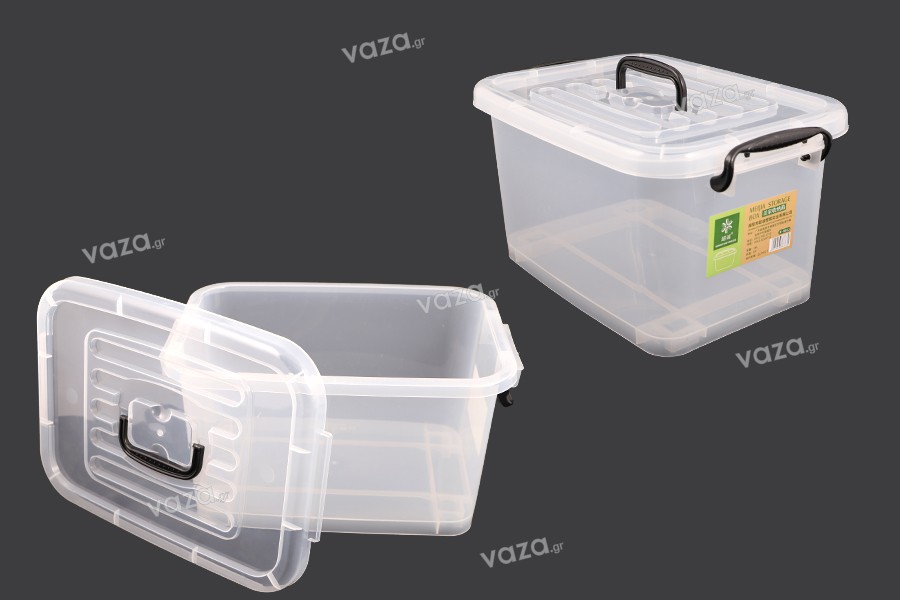 Storage box 410x280x220 mm plastic, translucent with handle, wheels and safety closure