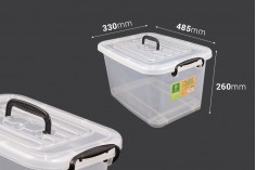 Storage box 485x330x260 mm plastic, semi transparent with handle, wheels and safety closure