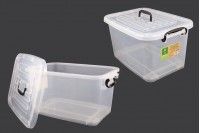 Storage box 485x330x260 mm plastic, semi transparent with handle, wheels and safety closure