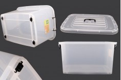 Storage box 560x380x300 mm plastic, semi transparent with handle, wheels and safety closure