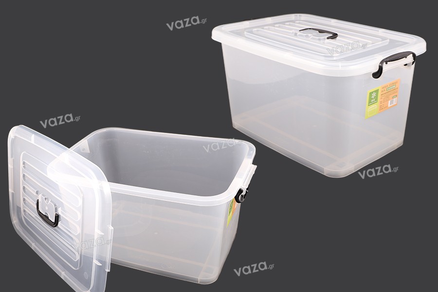 Κουτί αποθήκευσης 560x380x300 mm πλαστικό, ημιδιάφανο με χερούλι, ρόδες και κλείσιμο ασφαλείας 