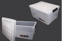 Storage box 580x420x310 mm transparent plastic with safety closure