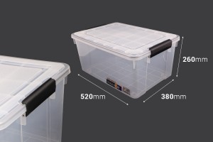 Boîte de rangement aux dimensions 520 x 380 x 260 mm en plastique transparent avec fermeture de sécurité-εικόνα_διαστάσεις